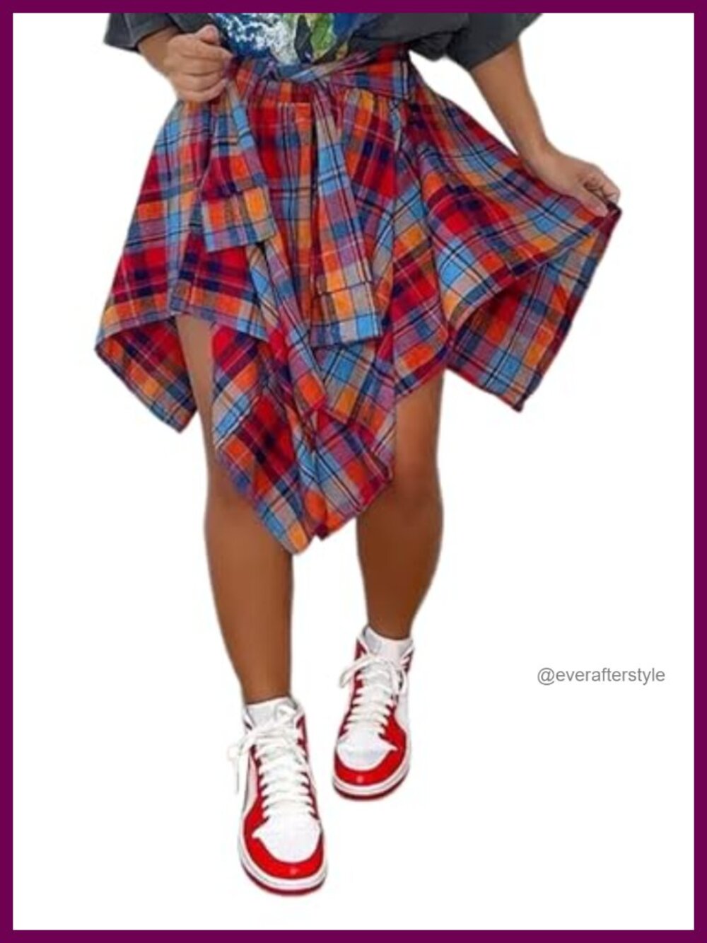 Plaid Mini Skort High Waisted Tie Front Pleated A-Line Women's